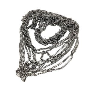 Vera Wang Multi Chain Layered Necklace, Silver Tone, Braided Accents, Grunge